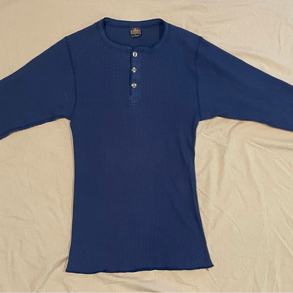 Classic Vintage Navy Long Sleeve Thermal Henley Button Up